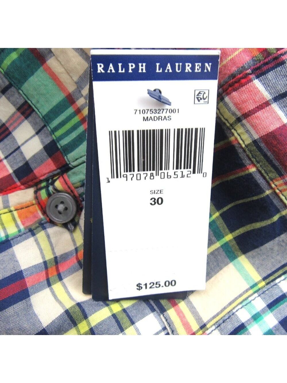 Polo Ralph Lauren Patchwork Madras Chino Shorts Classic Fit 9" Men's Size 30 NEW - Picture 14 of 15